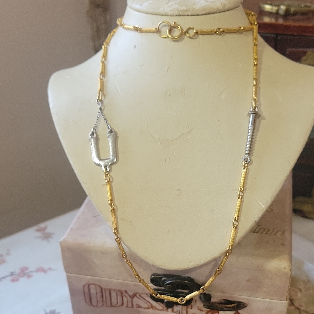 Gold and Silver SCREW U  Necklace 34"